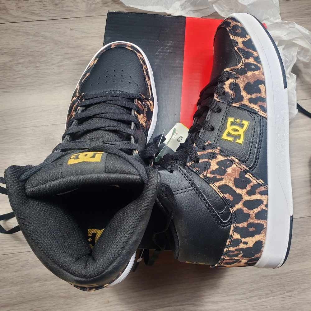 DC Skateboard Shoes high top Size 5.5 Youth ADGS700034 Black Leopard Print - Picture 7 of 10